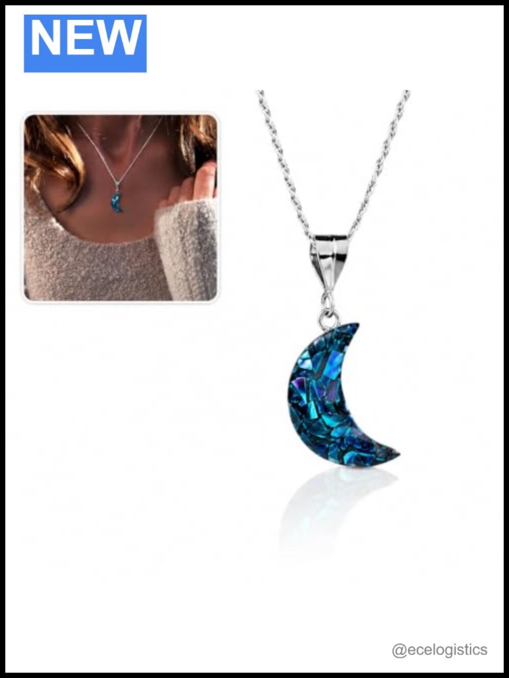 Sterling Silver Bismuth Crescent Moon Pendant Necklace
